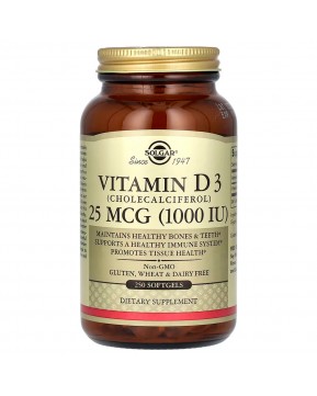 Solgar, витамин D3, холекальциферол, 25 мкг (1000 МЕ), 250 капсул